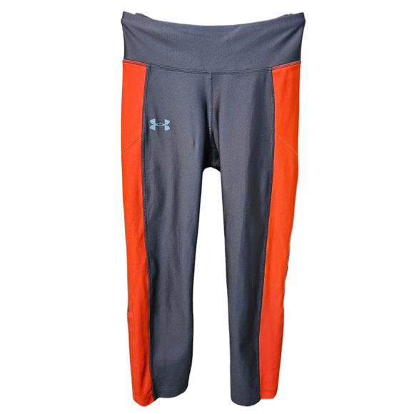 Under Armour Capri Workout Leggings Grey Orange Women's Small - Picture 1 of 7